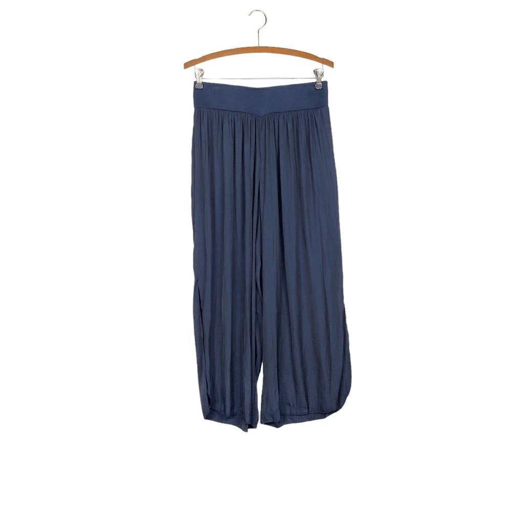 Lola & Sophie Wide Leg Pants Slit Flare Dressy Navy Blue Pull On Size Medium